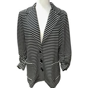 Karen Kane Blazer Single Breasted Ruched 3/4 sleeves Stripe XL office wear chic